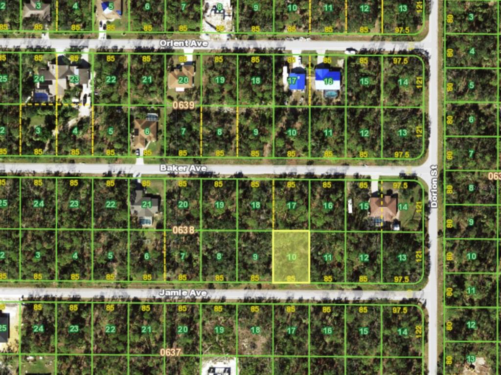 This is a map showing residential land parcels and street layouts in a neighborhood — 17146 JAMIE AVENUE, PORT CHARLOTTE, FL