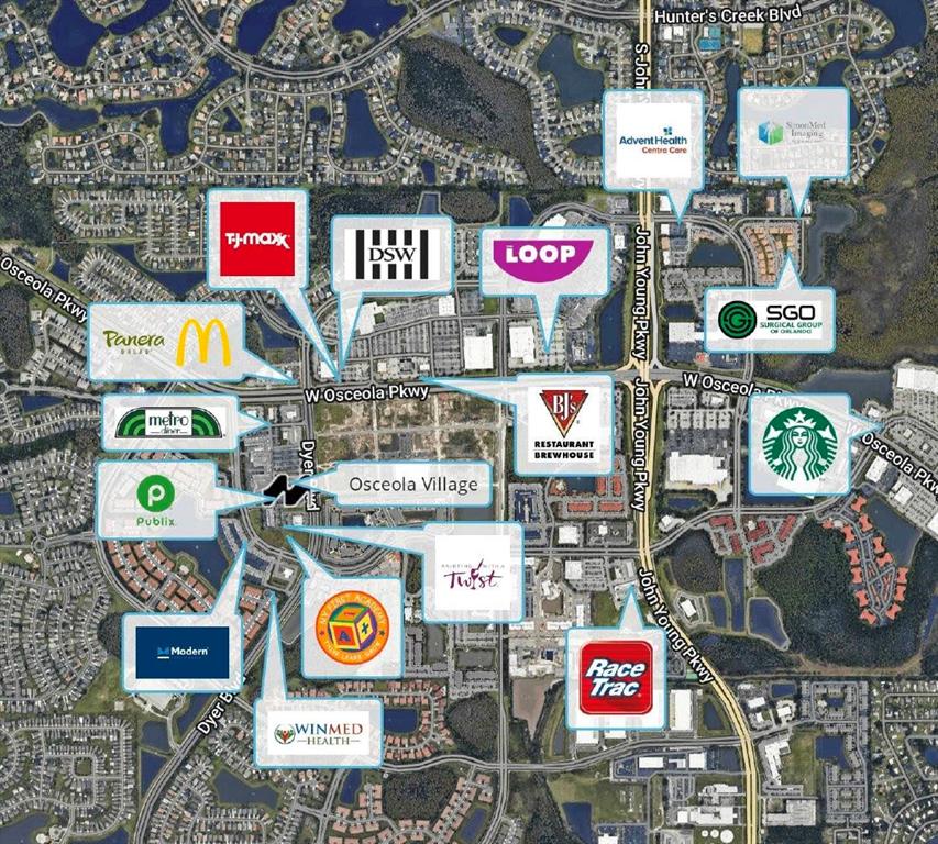 This map shows the location of various businesses and landmarks near a major intersection — 0 BALL PARK ROAD, KISSIMMEE, FL
