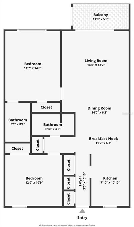 This is a floor plan for a two-bedroom apartment with a balcony and two bathrooms — 100 GRANT AVENUE UNIT 24, DAYTONA BEACH SHORES, FL