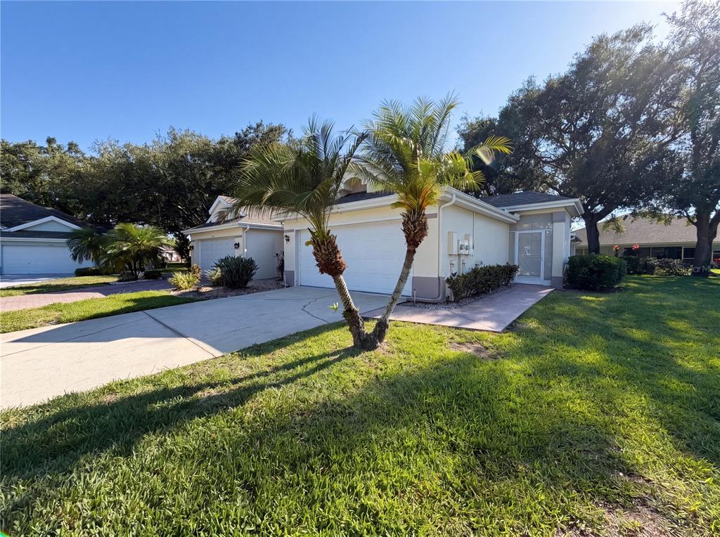 A single-story house with a two-car garage, a palm tree, and a concrete driveway — 2320 MARKSMEN COURT UNIT N/A, SUN CITY CENTER, FL