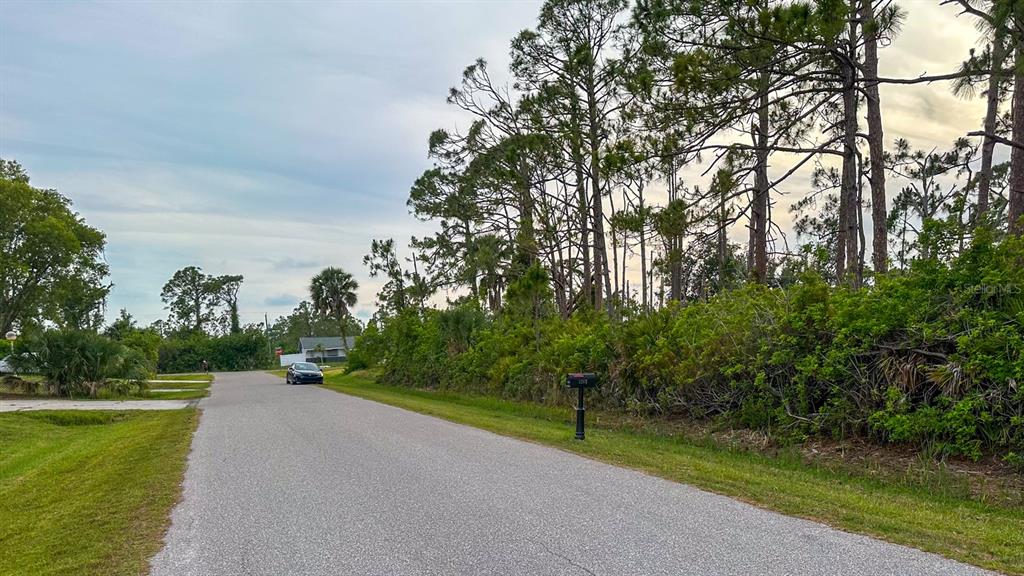 A paved road runs past a wooded lot with a mailbox in the foreground — 5263 ELLSWORTH TERRACE, PORT CHARLOTTE, FL