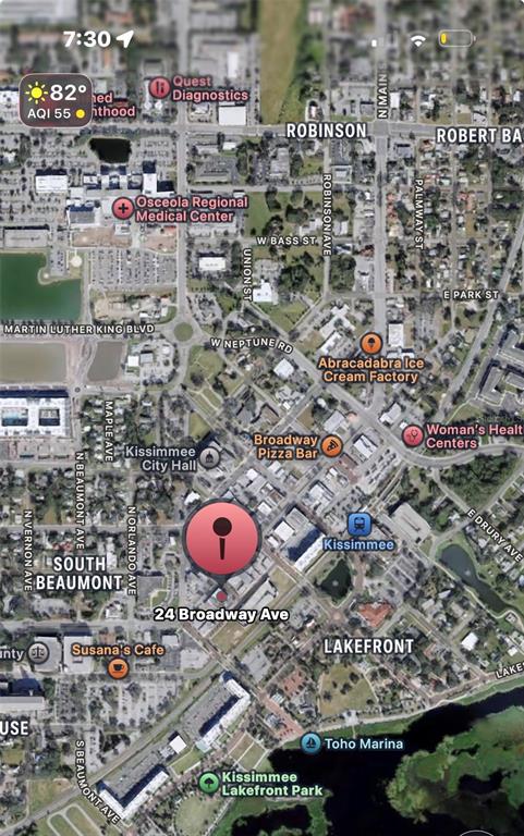 This is a map showing the location of a property in Kissimmee, Florida — 24 BROADWAY AVENUE UNIT A, KISSIMMEE, FL