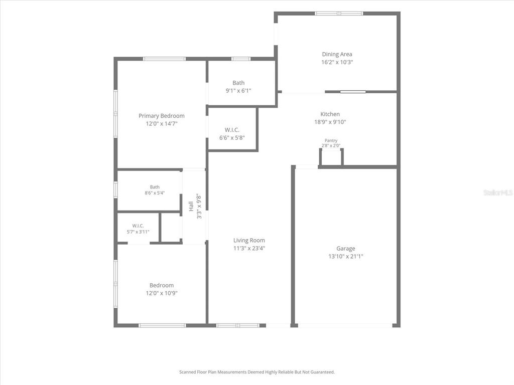 This is a floor plan showing a home with a garage, kitchen, and two bedrooms — 9755 SW 94TH TERRACE UNIT A, OCALA, FL