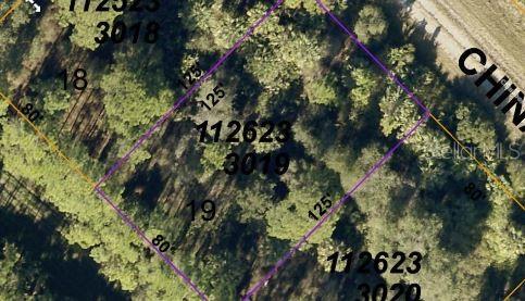 This is an aerial map view of a rectangular plot of land with lot dimensions — CHINABOX STREET, NORTH PORT, FL