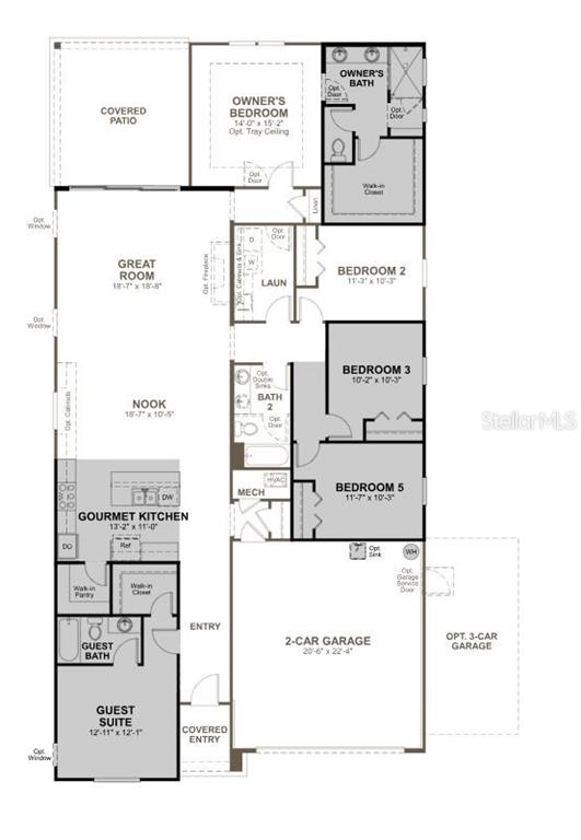 This is a floor plan for a single-story house featuring five bedrooms and a garage — 203 THORNBERRY WAY, PALM COAST, FL
