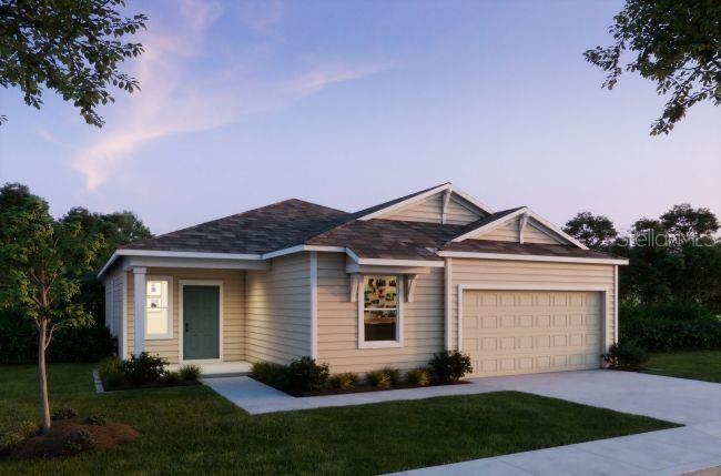 A digital rendering of a single-story house with beige siding and a two-car garage — 833 SW 80TH WAY, GAINESVILLE, FL