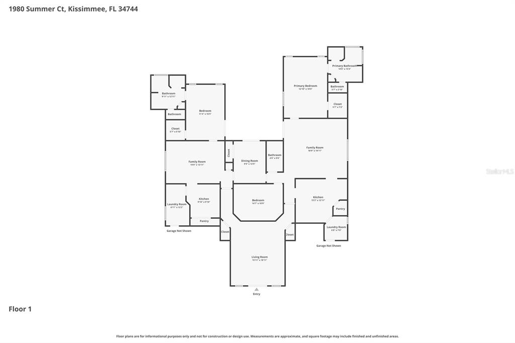 This is a floor plan showing the layout of a single-story residential home — 1980 SUMMER COURT, KISSIMMEE, FL