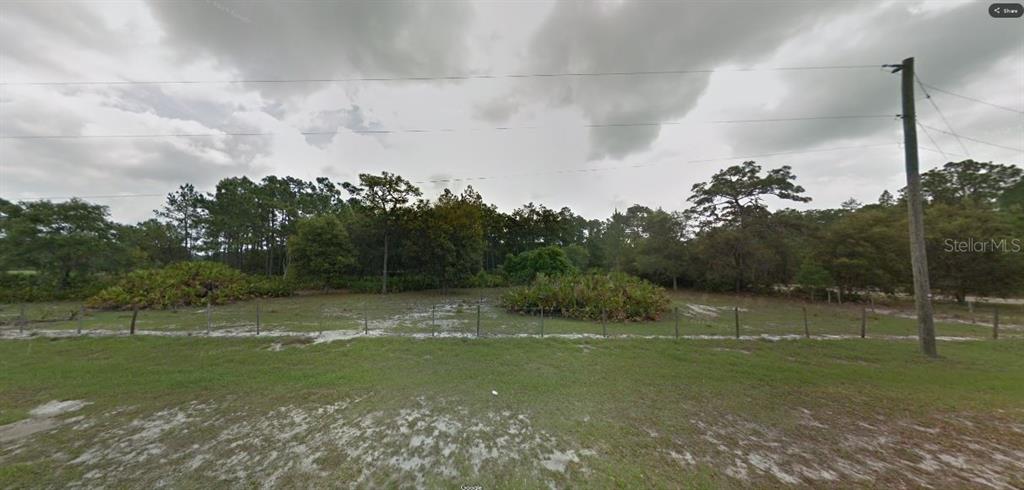 A fenced, grassy lot with scattered shrubs and trees under a cloudy sky — SUN JUAN AVE, POLK CITY, FL
