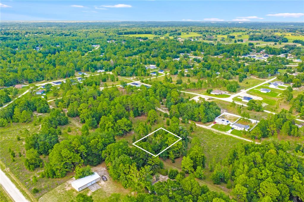 An aerial view shows a wooded lot outlined in white within a rural residential area — 000 SW 146 COURT, OCALA, FL