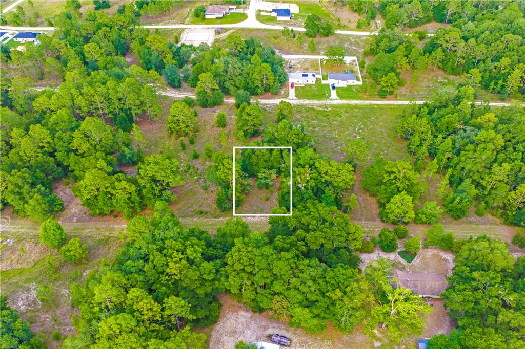 An aerial view shows a rectangular plot of land highlighted by a white border — 000 SW 146 COURT, OCALA, FL