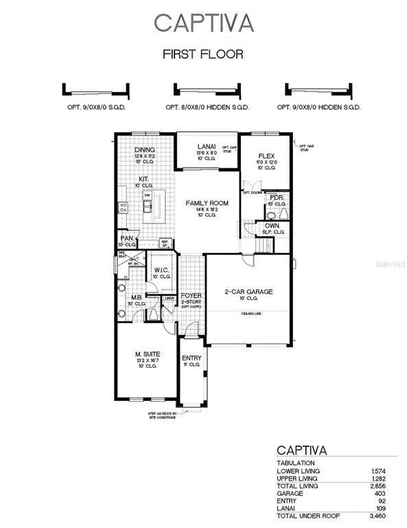 This is a floor plan for the first level of a house named Captiva — 5307 SPADERDOCK LANE, APOPKA, FL