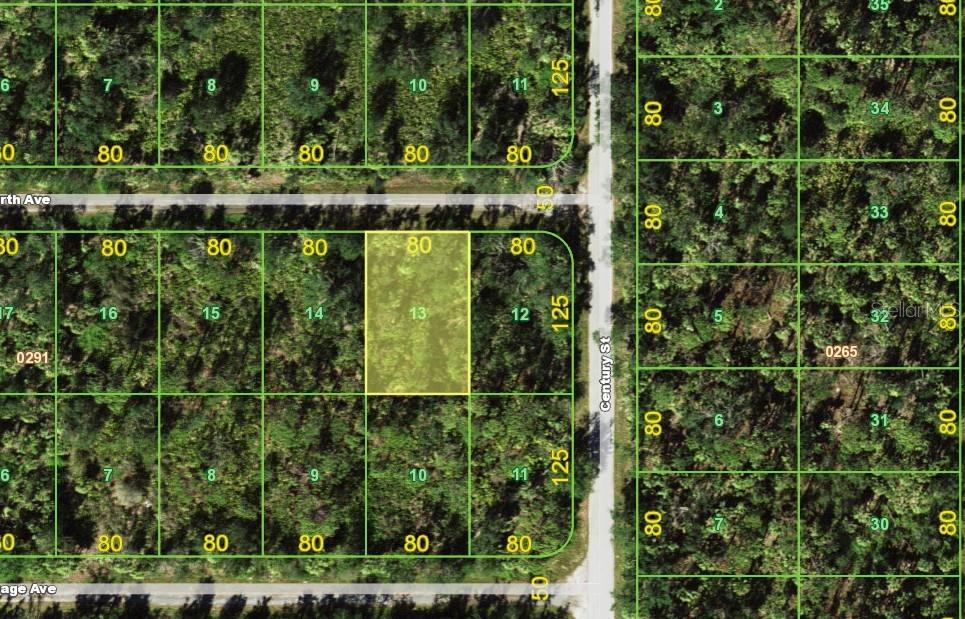 This is a map showing a highlighted rectangular land parcel among other subdivided lots — 18197 GARTH AVENUE, PORT CHARLOTTE, FL