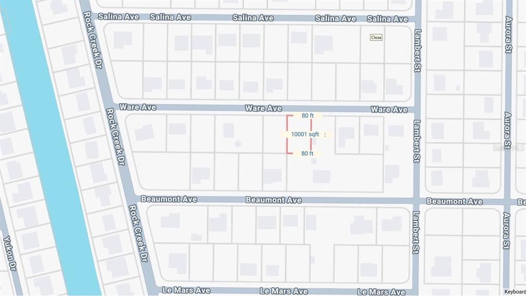 This is a map showing a rectangular property lot with dimensions and square footage — 1133 WARE AVENUE, PORT CHARLOTTE, FL
