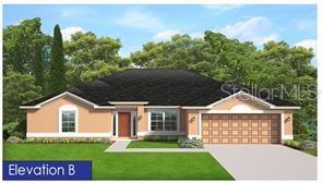 A digital rendering of a single-story house with a two-car garage and tan stucco exterior — 7686 BATTALLA ROAD, NORTH PORT, FL
