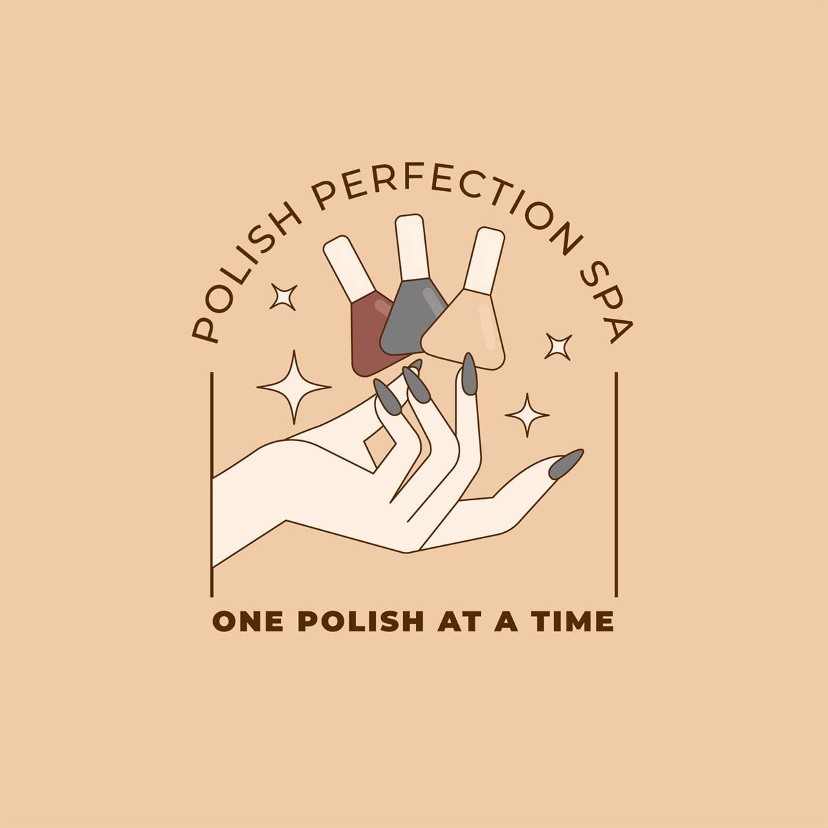 This is a graphic logo for Polish Perfection Spa featuring a hand holding nail polish bottles — 1 Nail Salon, North Miami FL, NORTH MIAMI, FL