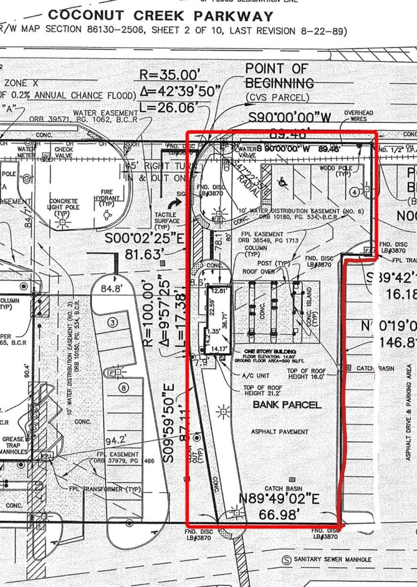 This is a land survey map showing property boundaries, easements, and building locations — 5300 Coconut Creek Parkway, Margate FL 33063, MARGATE, FL
