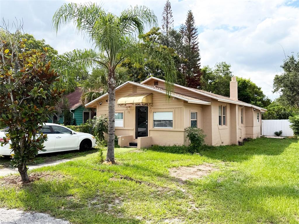 A single-story tan house with a palm tree in the front yard and a driveway — 111 PAGE STREET, ORLANDO, FL