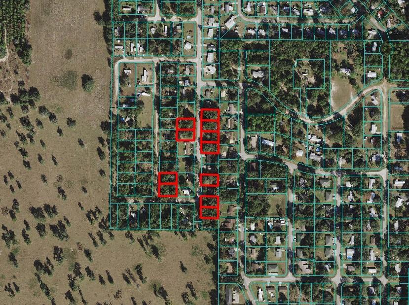 An aerial map view shows several residential lots highlighted in red within a suburban neighborhood — 9365 SW 32ND TERRACE, OCALA, FL