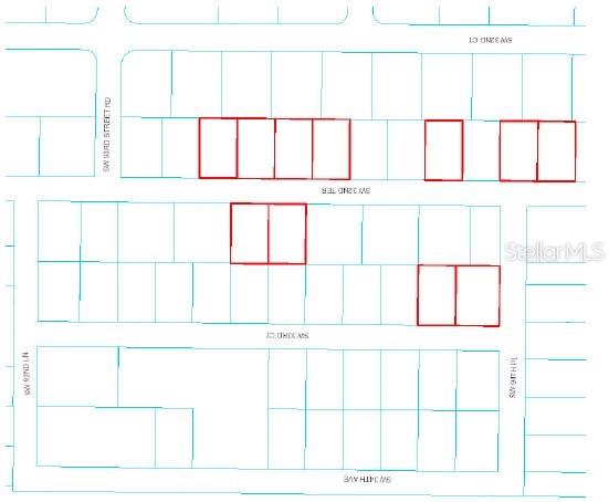 This is a plat map showing several highlighted residential lots within a neighborhood grid — 9365 SW 32ND TERRACE, OCALA, FL