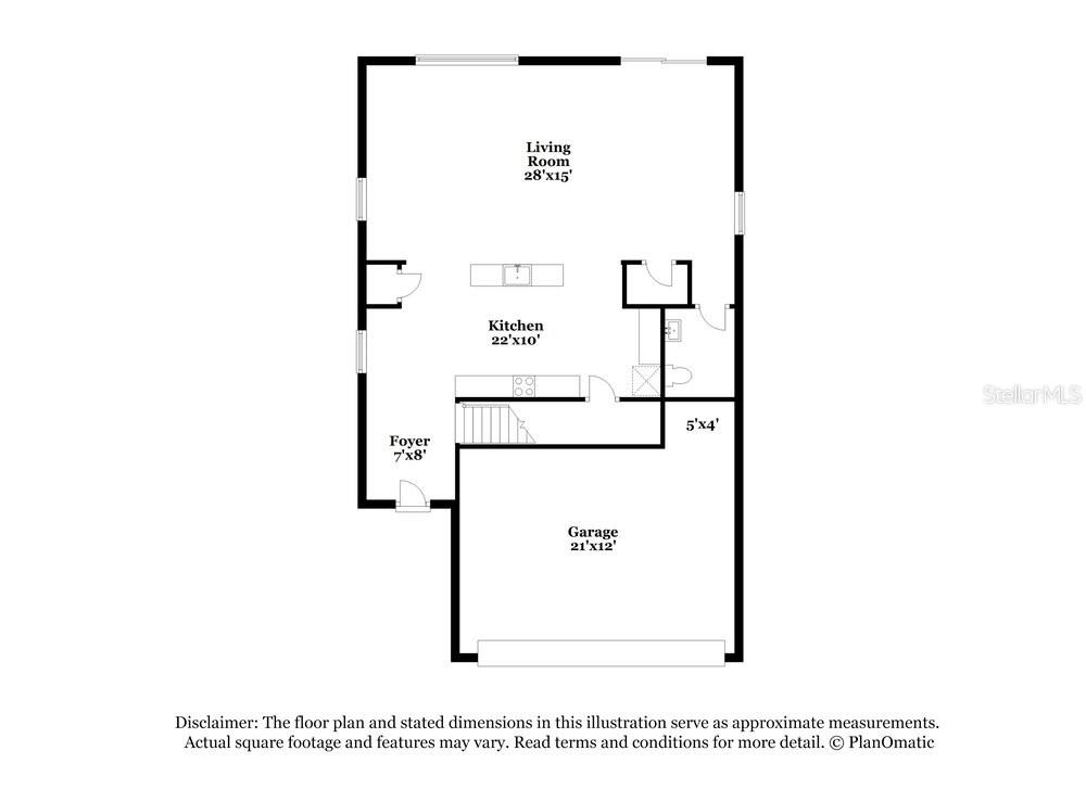 This is a floor plan showing a garage, foyer, kitchen, and living room — 10988 CARLTON FIELDS DRIVE, RIVERVIEW, FL