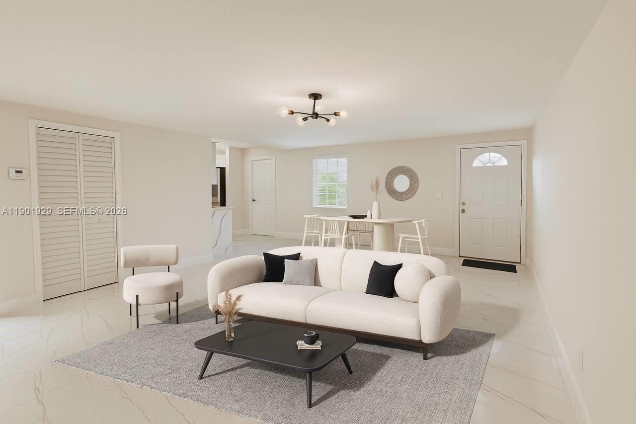 This is a rendering of an open-concept living room and kitchen with neutral decor — 4340 SW 19th St, West Park FL 33023, WEST PARK, FL