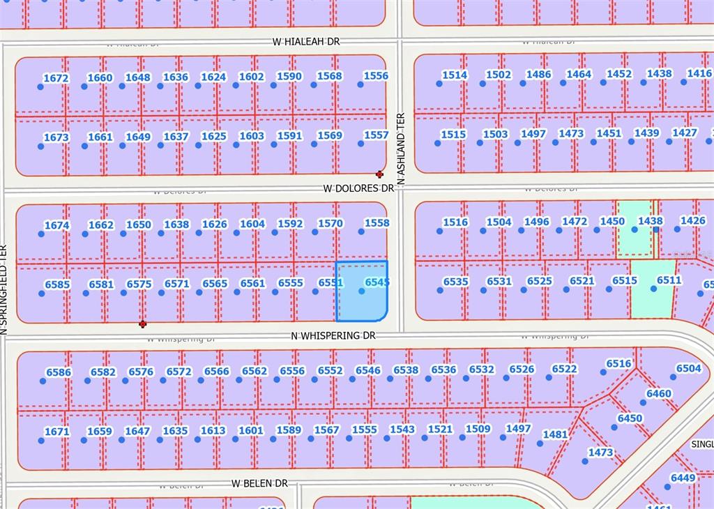 This is a map showing residential property lots and street layouts — 6545 N WHISPERING DRIVE, CITRUS SPRINGS, FL