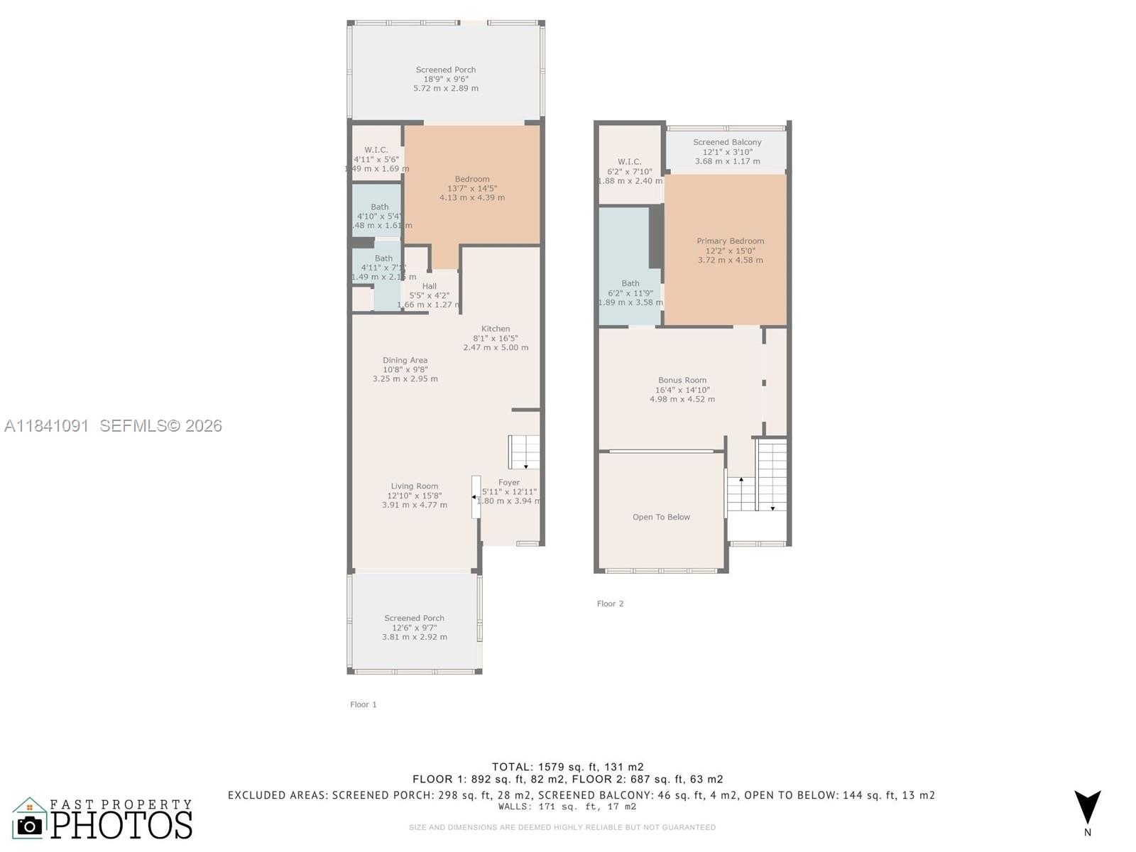 This is a two-story floor plan showing the layout of a residential property — 19200 NE 25th Ave # 323C, Miami FL 33180, MIAMI, FL