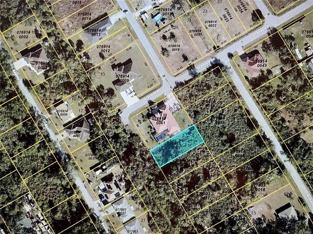 This is an aerial map showing residential property lots and streets — Lot 6 DOLORES STREET, NORTH PORT, FL