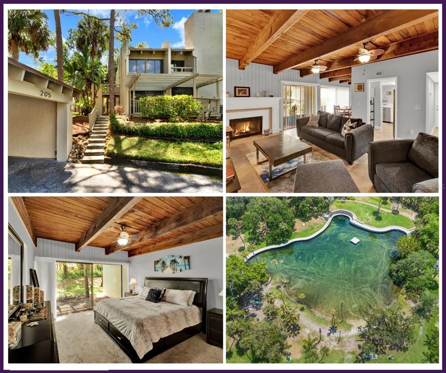 A multi-story townhouse exterior features a carport, concrete stairs, and a wooden pergola — 105 FAIRWAY DRIVE, LONGWOOD, FL