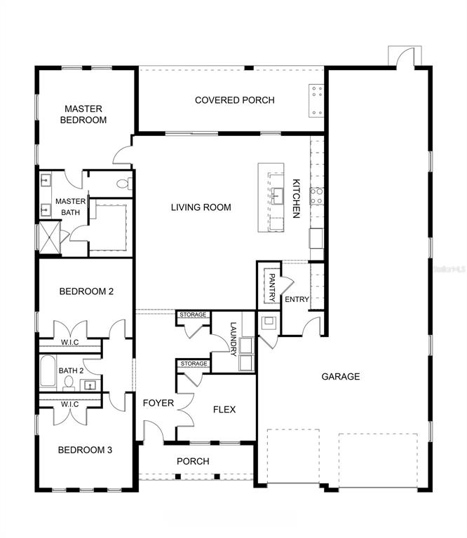 A single-story house with a two-car garage and a tall RV bay at sunset — 6412 W EL DORADO LANE, BEVERLY HILLS, FL