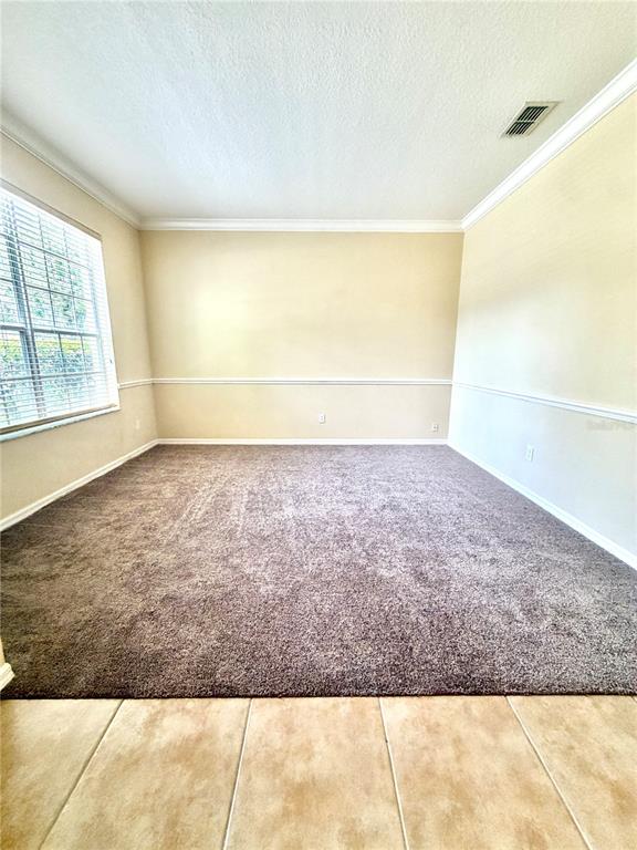 A carpeted room with beige walls, chair rail molding, and a window with blinds — 14205 BRIDGEWATER CROSSINGS BOULEVARD, WINDERMERE, FL