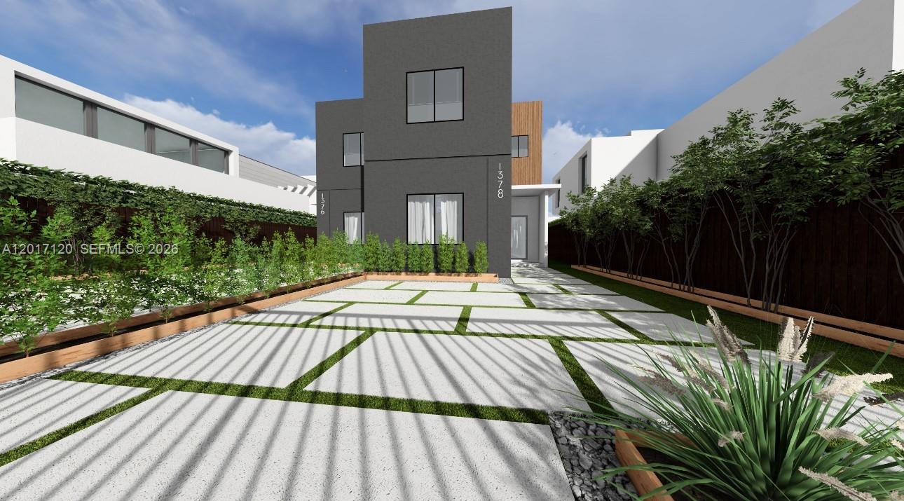 This is a digital rendering of a modern two-story house with a paved driveway — 1376 NW 32nd St, Miami FL 33142, MIAMI, FL