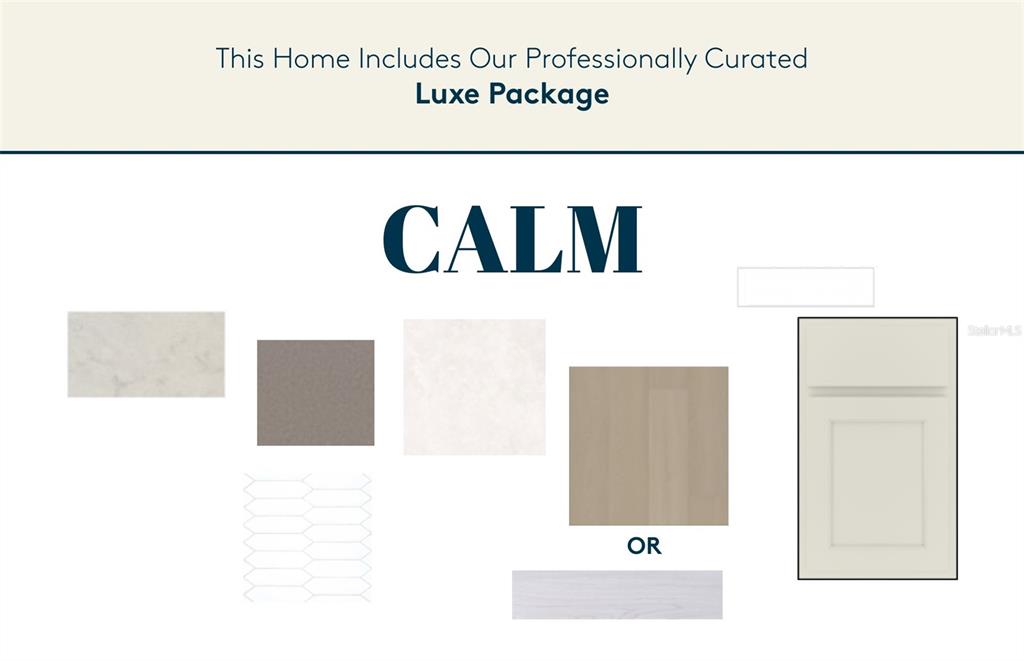 This image is a digital rendering showing a curated interior design palette labeled Calm — 8581 SW 65TH STREET ROAD, OCALA, FL