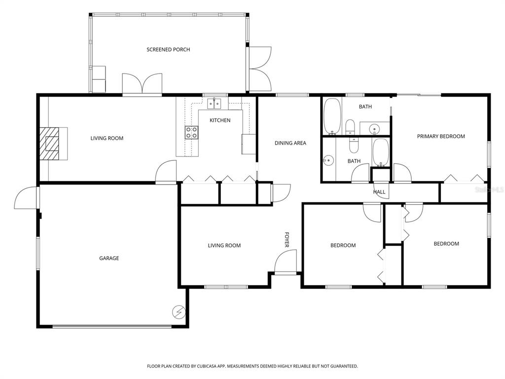 This is a floor plan of a single-story house with a garage and screened porch — 5717 LAKE GROVE DRIVE, LAKELAND, FL