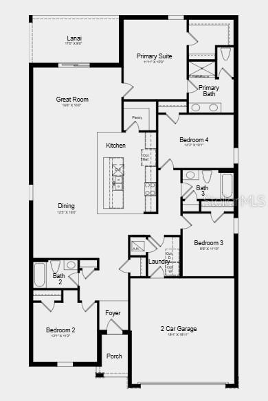 This is a floor plan for a single-story house with four bedrooms and a garage — 5454 ISLA SAONA DRIVE, KISSIMMEE, FL