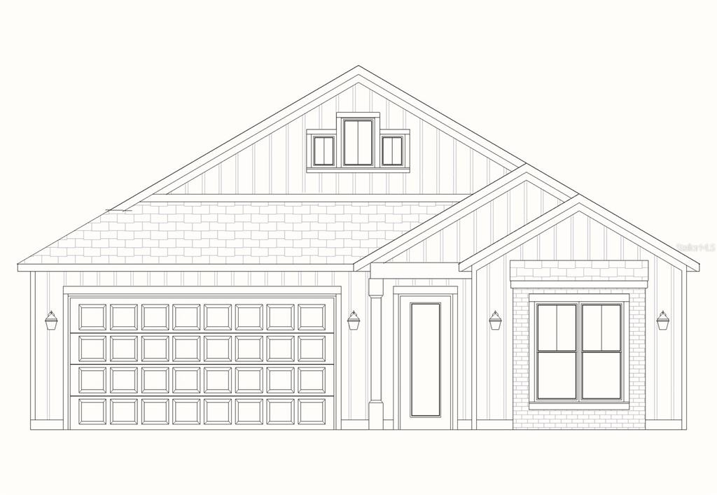This is an architectural rendering of a single-story house exterior with a front-facing garage — 875 NW 132ND BOULEVARD, NEWBERRY, FL