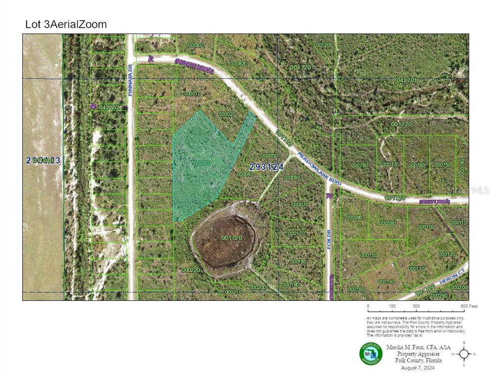 This is an aerial map showing land parcels and road layouts in Polk County, Florida — Lot #3 MEADOWLARK BOULEVARD, INDIAN LAKE ESTATES, FL