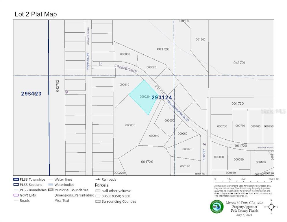 This is a plat map showing property parcels, roads, and boundaries in Polk County, Florida — Lot #3 MEADOWLARK BOULEVARD, INDIAN LAKE ESTATES, FL