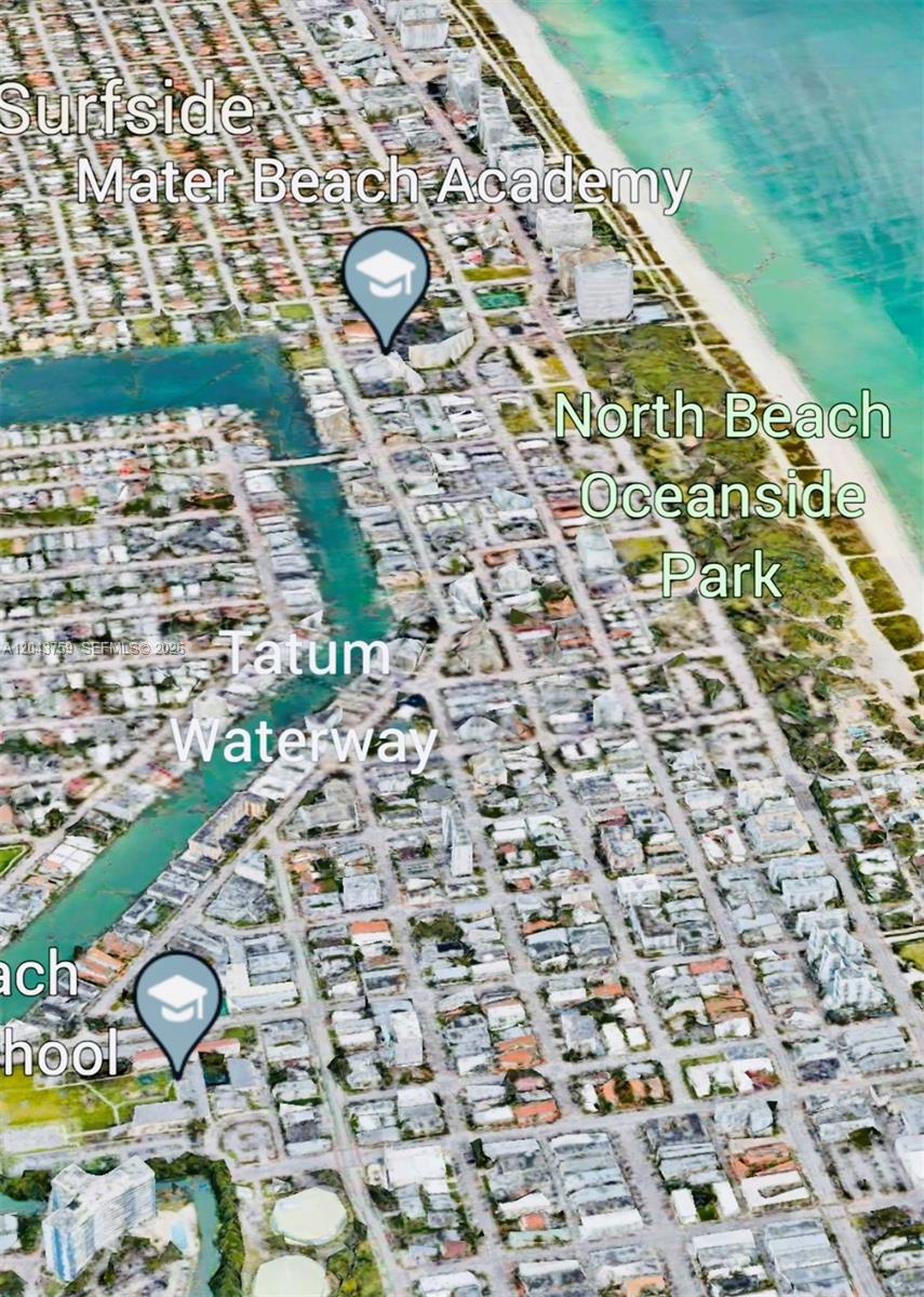 This is an aerial map view showing a coastal neighborhood, waterway, and local landmarks — 8035 Abbott Ave, Miami Beach FL 33141, MIAMI BEACH, FL