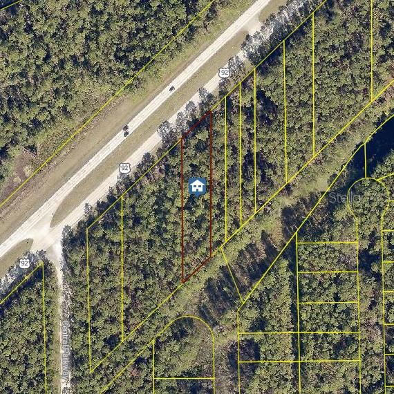 This is an aerial map showing a highlighted rectangular plot of land near a highway — E INTL SPEEDWAY BOULEVARD, DELAND, FL