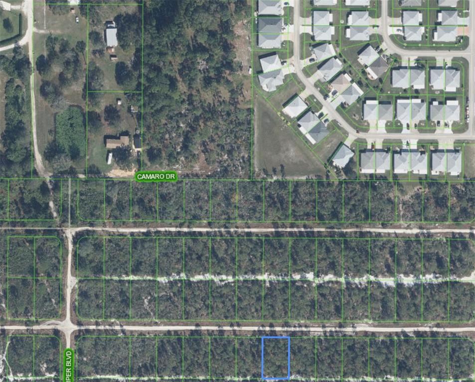 An aerial map shows a highlighted vacant lot within a grid of undeveloped land — 629 PARAKEET AVENUE, SEBRING, FL