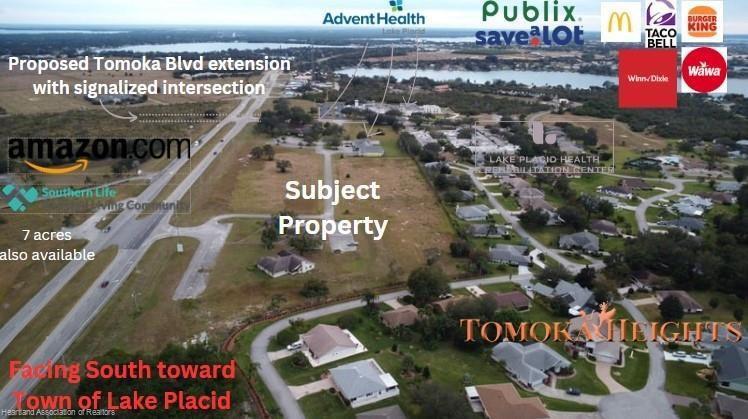 This aerial map shows a vacant lot labeled as the subject property near local businesses — 1346 US 27, Lake Placid FL 33852, LAKE PLACID, FL