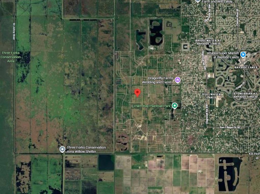 This map shows an aerial view of the Bayside Lakes area in Palm Bay, Florida — 2524 ADONIS AVENUE SW, PALM BAY, FL