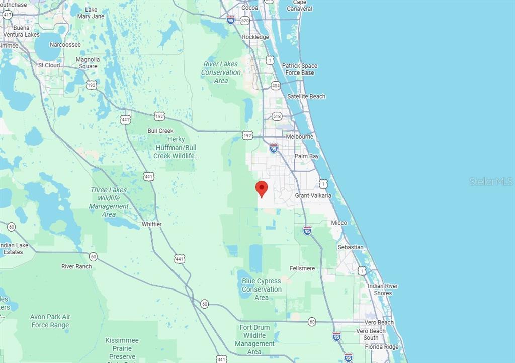 This is a map showing the location of a property in Florida — 2524 ADONIS AVENUE SW, PALM BAY, FL