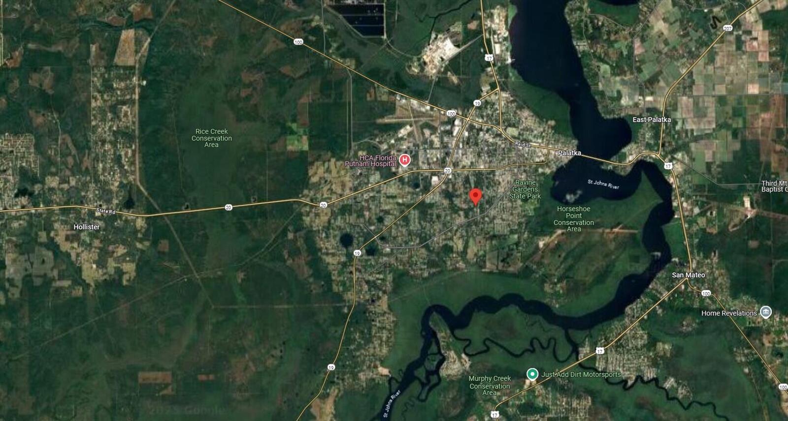 This is a satellite map view of the Palatka, Florida area showing regional landmarks — 115 Roddy Lane, Palatka FL 32177, PALATKA, FL