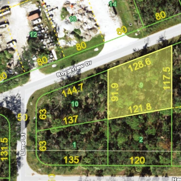 This is a plat map showing property lot lines and dimensions for a residential area — 17098 HEMLOCK AVENUE, PORT CHARLOTTE, FL