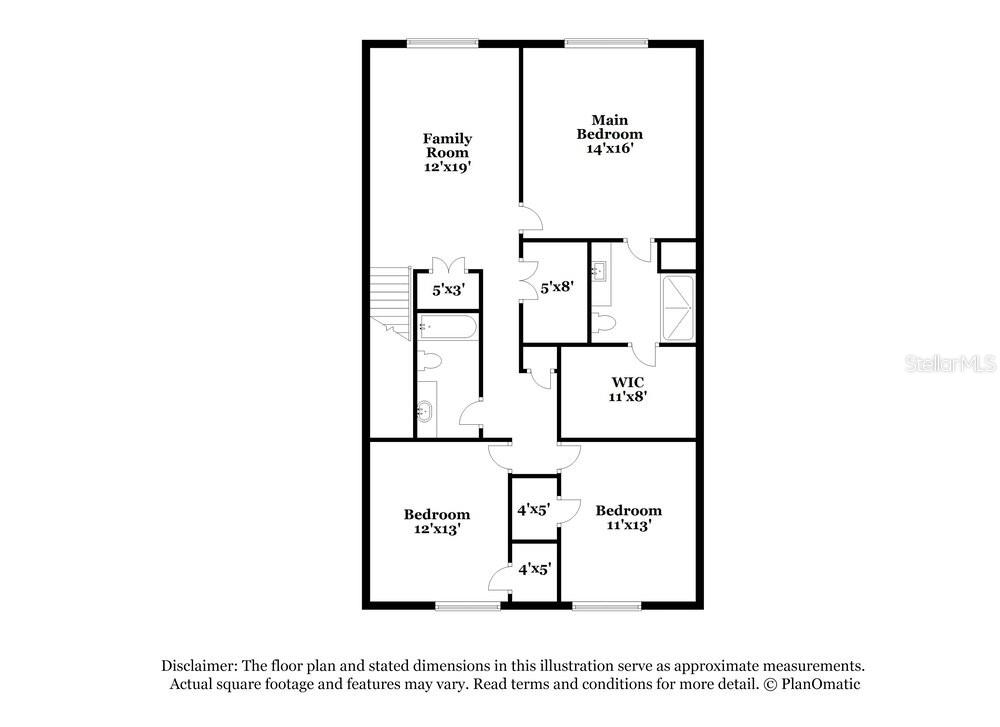 This is a floor plan showing a residential level with four bedrooms, a family room, and bathrooms — 954 KELLY FERN LOOP, RUSKIN, FL