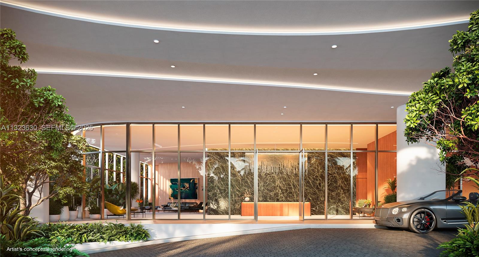 This is an artist's conceptual rendering of a modern building entrance with a glass facade — 1400 Biscayne Boulevard # 4803, Miami FL 33132, MIAMI, FL