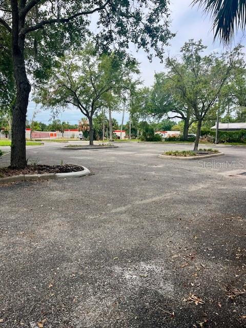 A paved parking lot is surrounded by trees and landscaping under a cloudy sky — 101 W MAIN STREET, APOPKA, FL