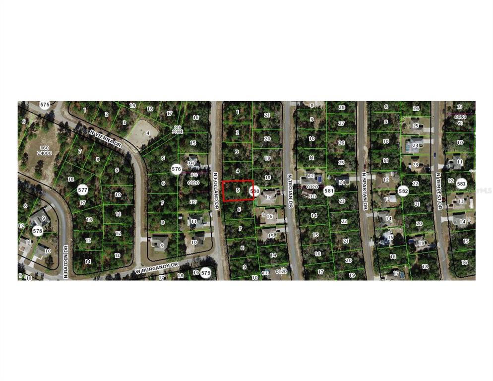 This is a map showing property lot lines and street layouts in a residential neighborhood — 8791 N FOLLAND DRIVE, DUNNELLON, FL